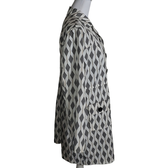 Relativity Geometric Diamond Argyle Print Rain Coat Sz Large Pockets Long Jacket - Picture 3 of 13